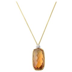 David Yurman Citrine Diamond Pendant Gold Necklace