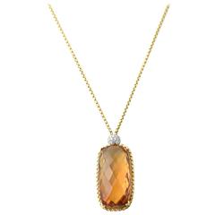 David Yurman Citrine Diamond Pendant Gold Necklace 10