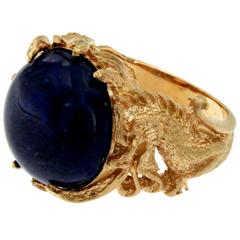 Lapis Gold Sculptural Dragon Gold Ring