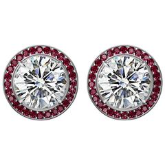 Hugo & Haan GIA Certified Platinum White Diamond and Ruby Stud Earrings