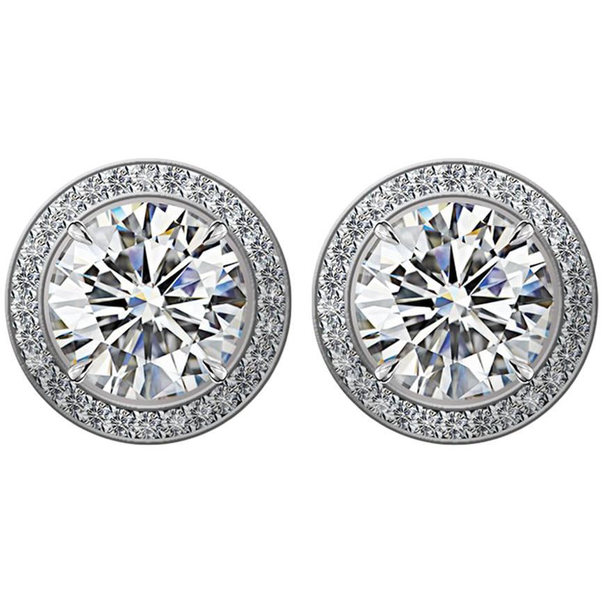 Hugo & Haan GIA Certified Platinum White Diamond Stud Earrings For Sale