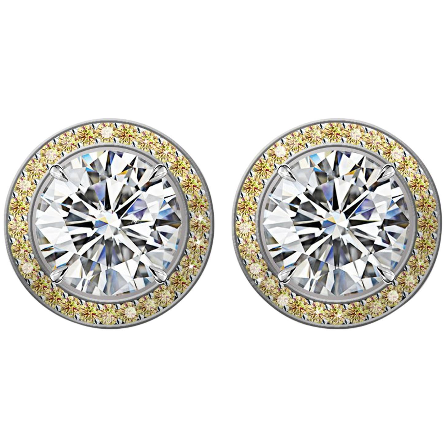 Hugo & Haan GIA Certified Platinum White Diamond and Yellow Sapphire Earring For Sale