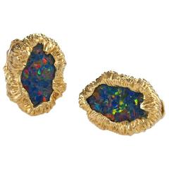 Vintage Ruser Mid-20th Century Black Opal and Gold Cufflinks