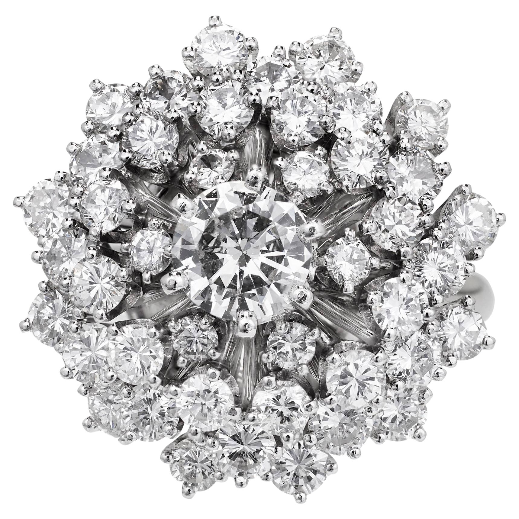 EGL Certified 2.85 Carat Diamond Dome Gold Cluster Cocktail Ring For Sale