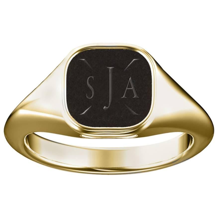 Hugo & Haan Yellow Gold Initial Signet Ring For Sale