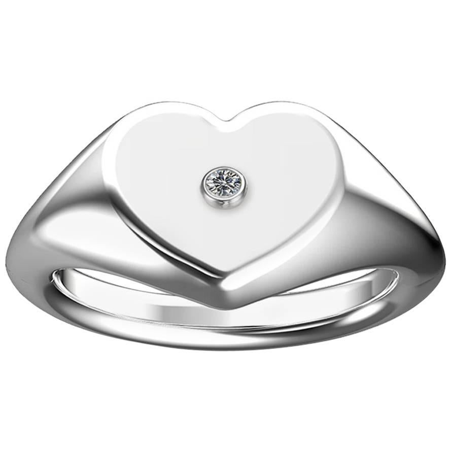 Hugo & Haan White Gold Heart Diamond Signet Ring For Sale