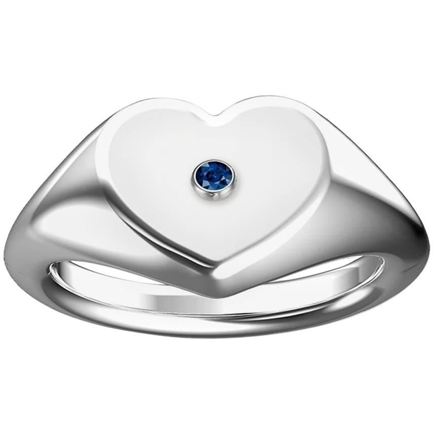 Hugo & Haan White Gold Heart Blue Sapphire Signet Ring For Sale