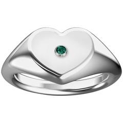 Hugo & Haan White Gold Heart Emerald Signet Ring