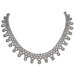 Marina J Woven White Pearl Necklace with Pear-Shaped Pearl Drops and Gold Clasp 1