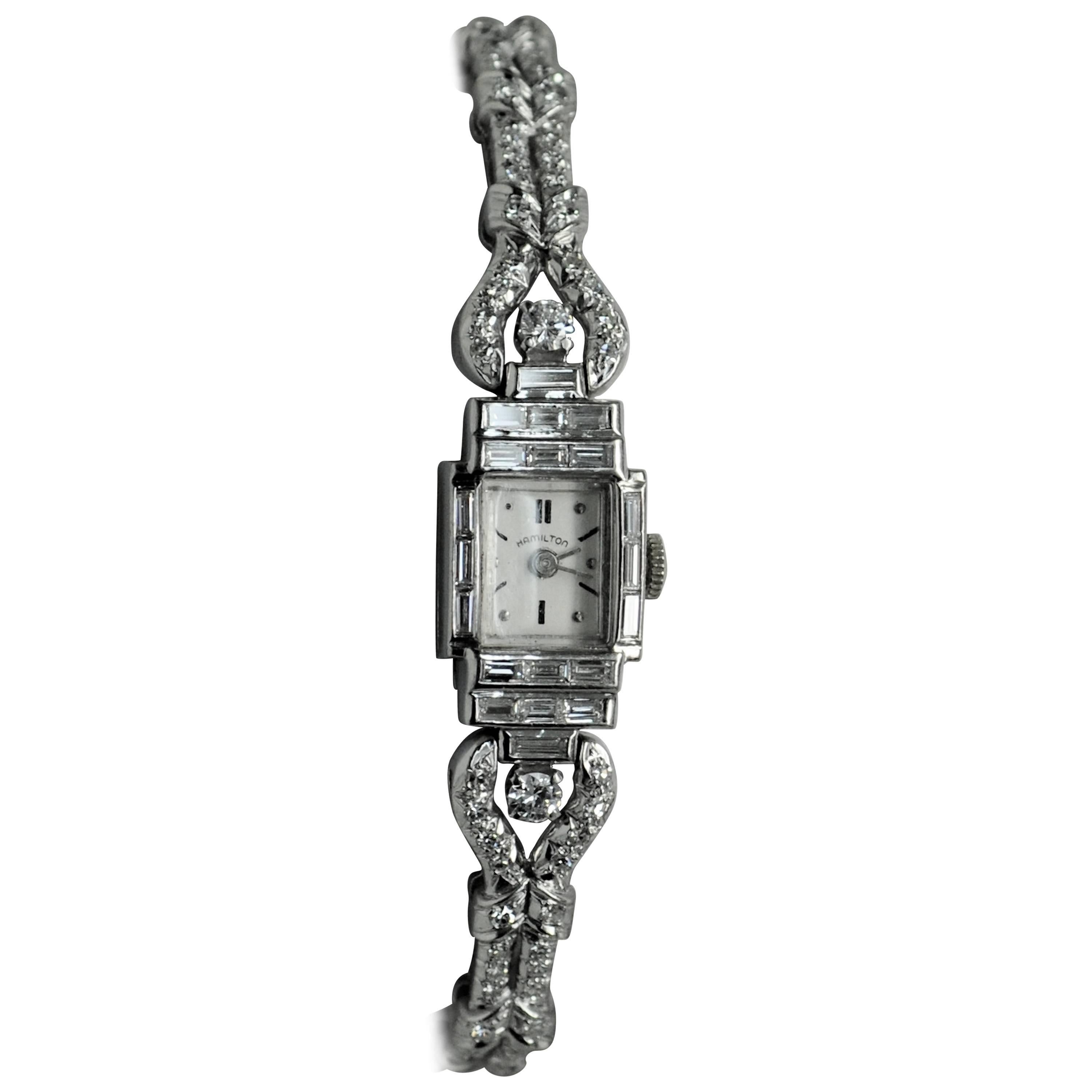 Oscar Heyman Hamilton Platinum Diamond Quartz Wristwatch For Sale