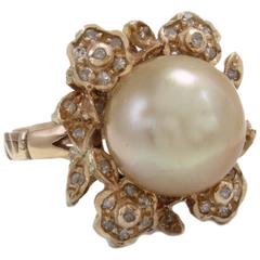 Diamond and Gold Pearl Ring 7