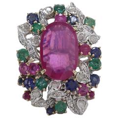 Ruby Multi Gemstone Two Color Gold Cluster Ring 9