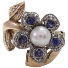 Sapphire Pearl Diamond silver gold daisy Ring 10