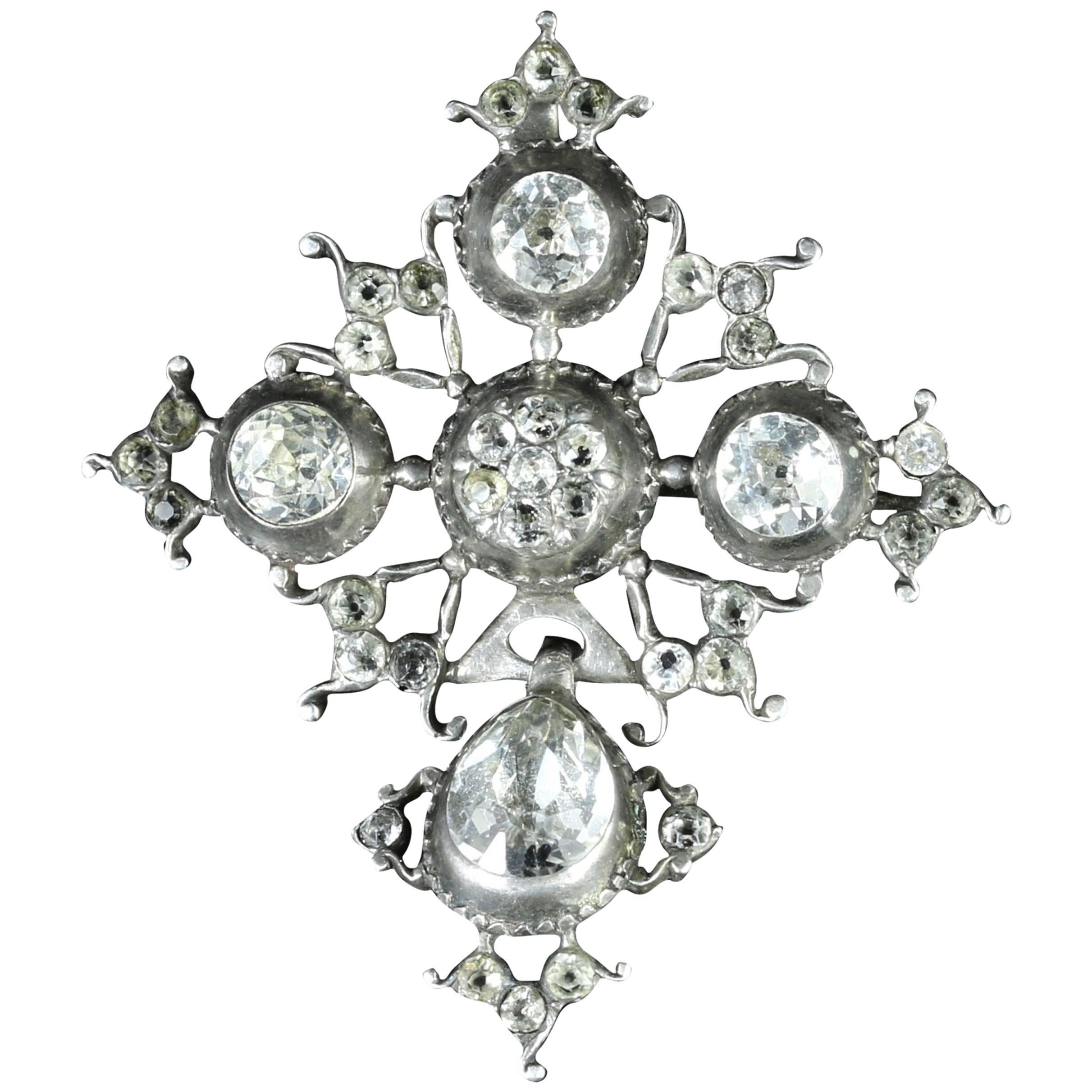 Antique Georgian Paste Brooch Silver Pendant For Sale