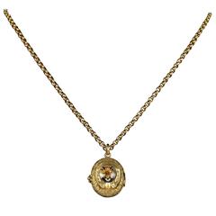 Antique Victorian Fox Hunting Necklace Gold Locket and Chain, circa 1900