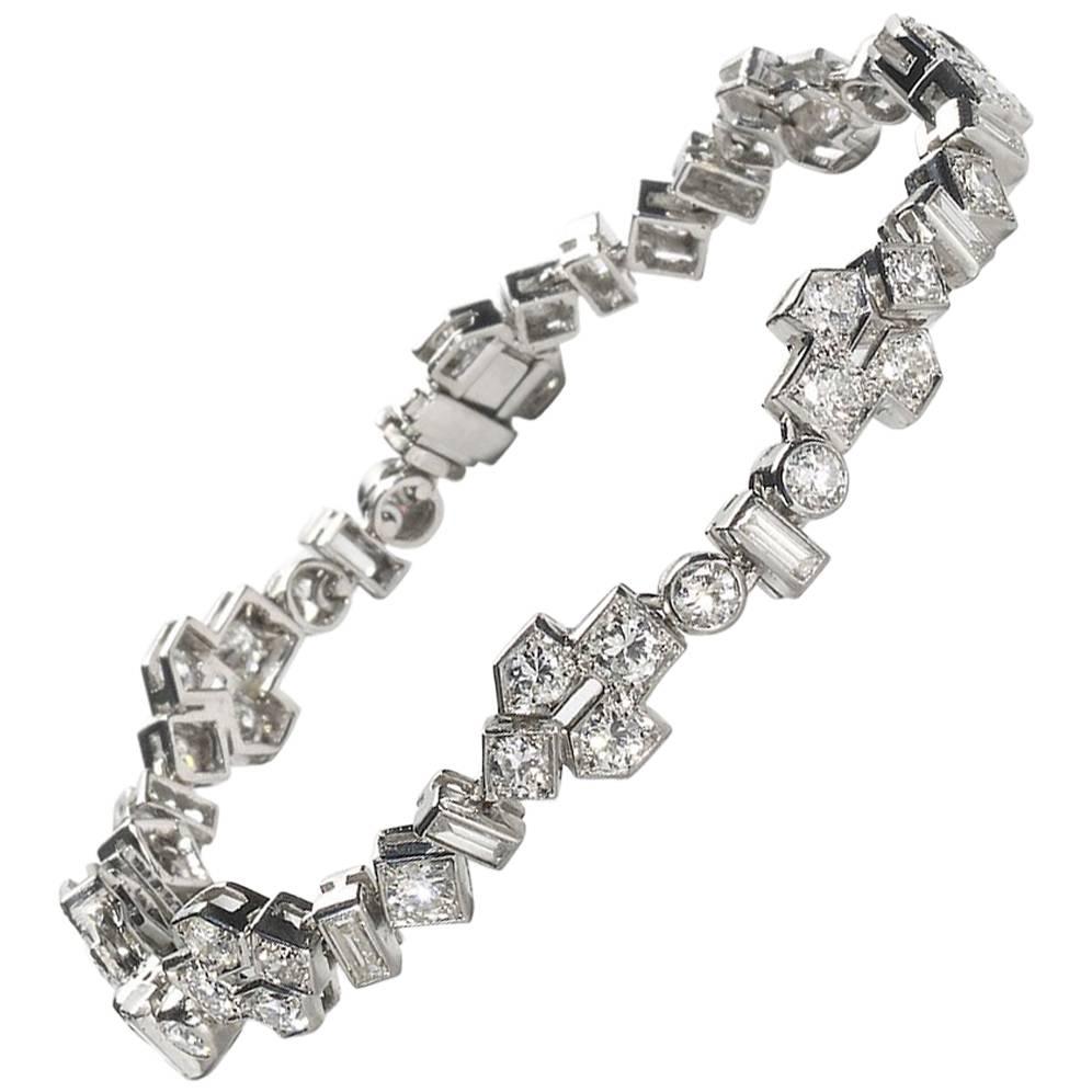 Vintage Diamond Bracelet, Platinum, Circa 1950, Approximately 5.60ct
