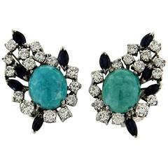 Impressive Diamond Turquoise Sapphire Earrings