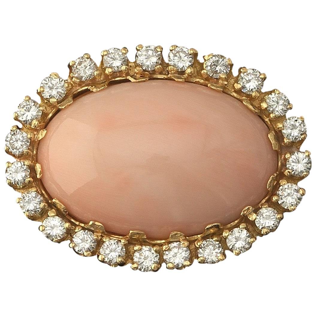 Angel Skin Coral Diamond Gold Slider Necklace Pendant For Sale