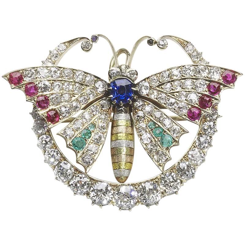 Antique Butterfly and Crescent Brooch