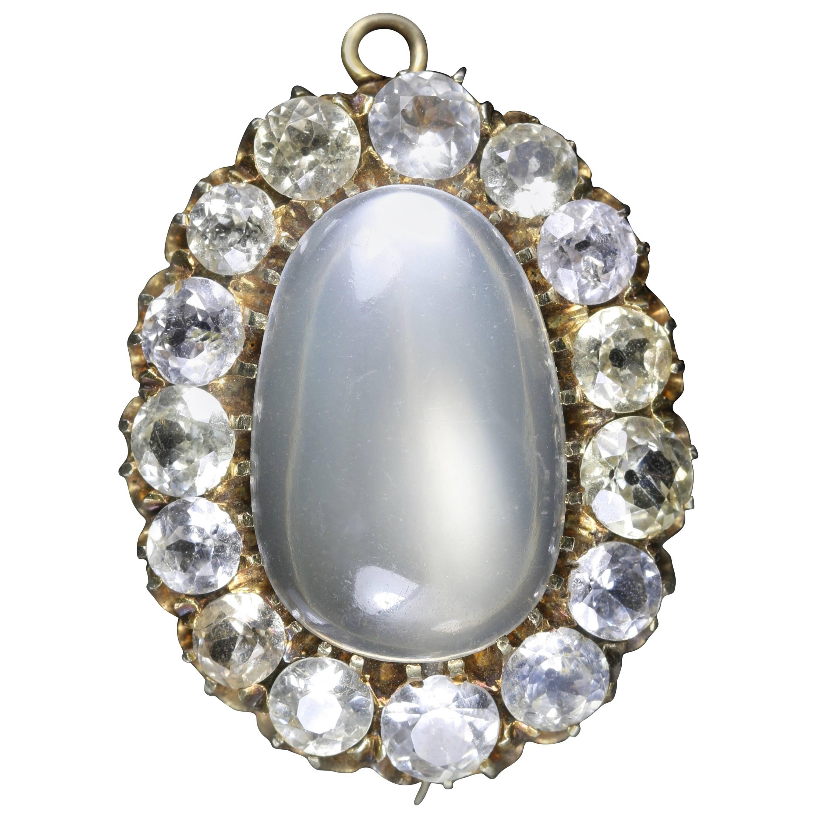 Antique Moonstone Paste Pendant Brooch 15 Carat Gold