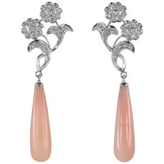 Pink Opal 2.40 Carat Diamond Long Drop Earrings