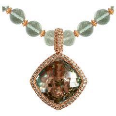 Peridot Green Amethyst Rose Gold Necklace Pendant One of a Kind Handmade in NYC 12