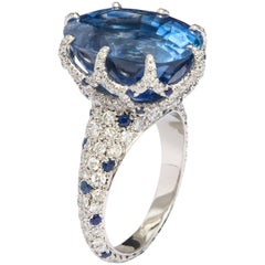 AGL Certified 16 Carat Ceylon Sapphire Diamond Cocktail Ring