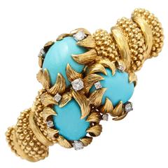 David Webb Turquoise Diamond Gold Blossom Bracelet 4