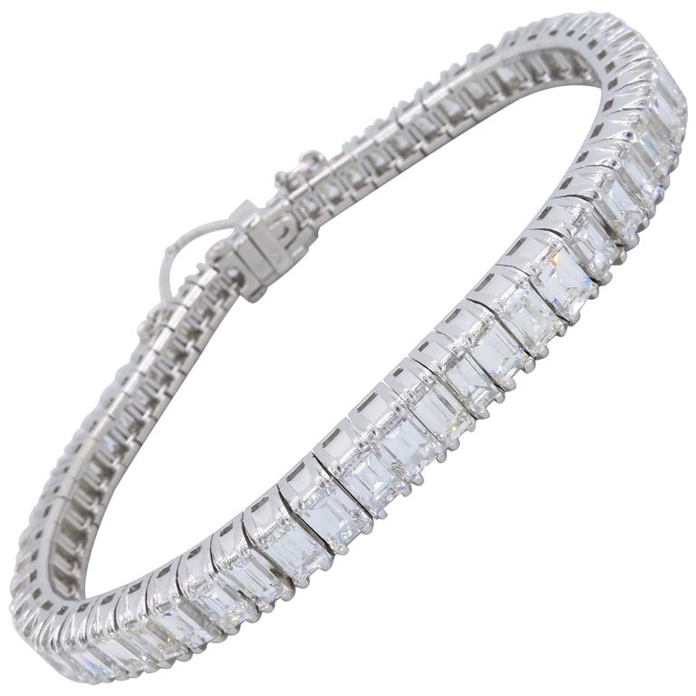 12.00 Carat Emerald Cut Diamond Platinum Line Bracelet at 1stdibs
