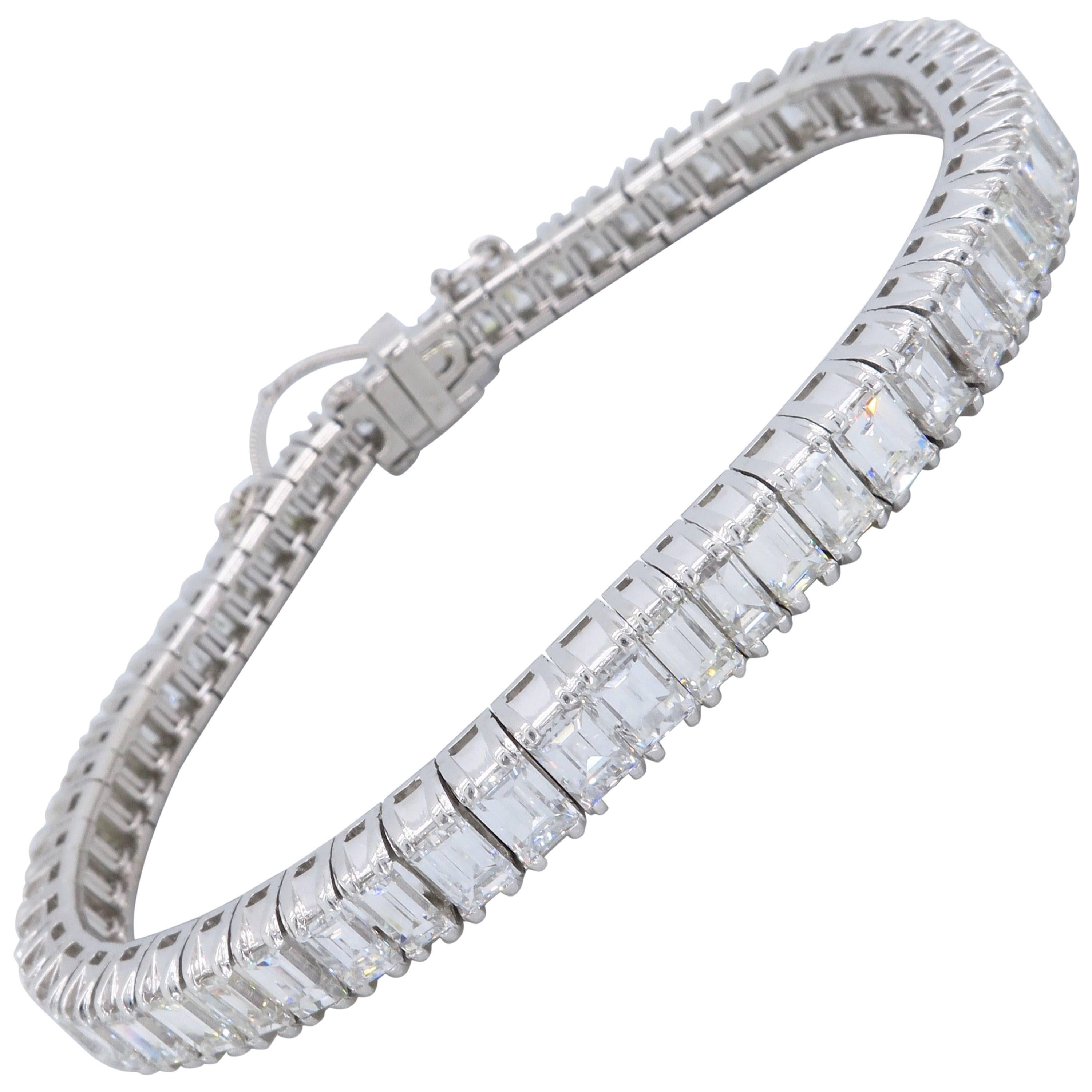 12.00 Carat Emerald Cut Diamond Platinum Line Bracelet