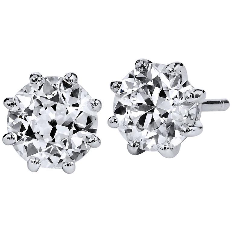 H & H 1.54 Old European Cut Diamond Stud Earrings For Sale