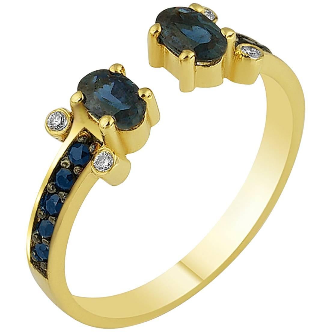 Seraphina Sapphire White Diamond Gold Angel Ring For Sale