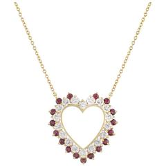 Yellow Gold Heart Diamond and Ruby Pendant