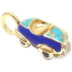 Aaron Basha Diamond Sapphire Enamel Yellow Gold Car Pendant Charm