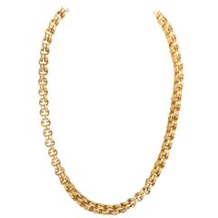 Antique Gold Chain Textured Double Loop Necklace