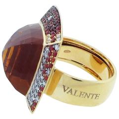 VALENTE of Italy Contemporary Pyramid Shape Citrine Sapphire Diamond Ring