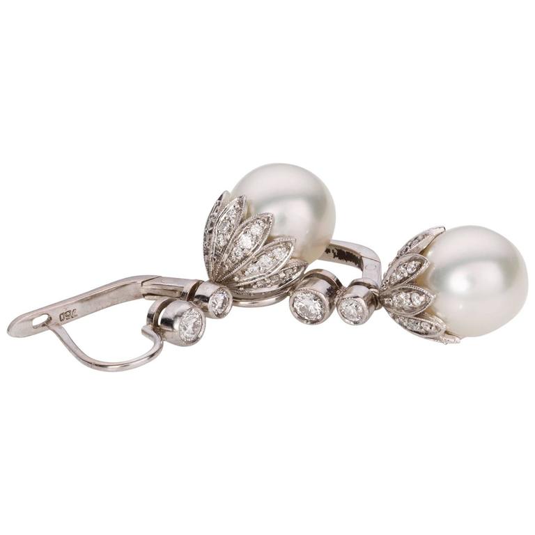 South Sea Pearl Diamond White Gold Drop Earrings For Sale at 1stdibs