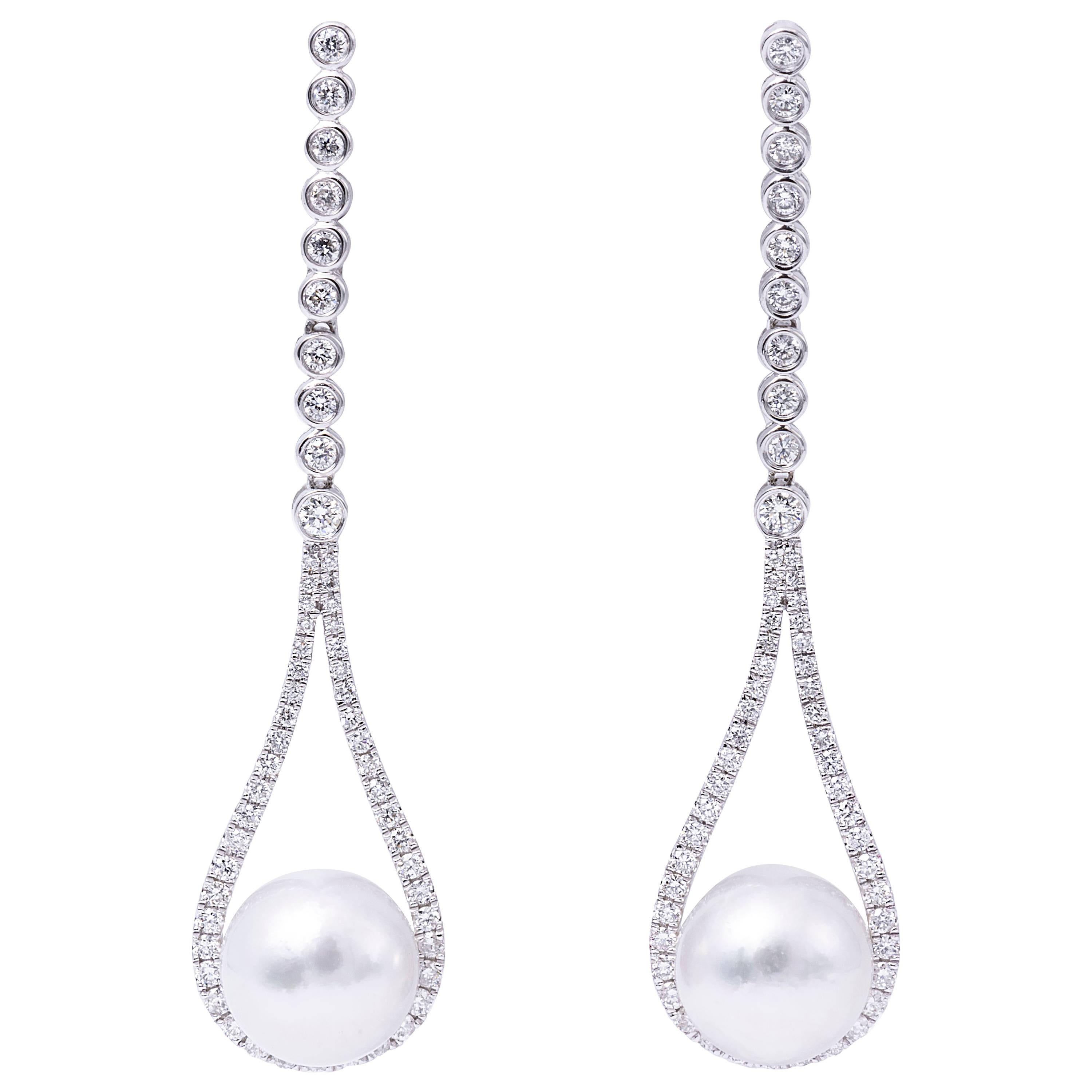 South Sea Pearl Diamond Drop White Gold Earrings