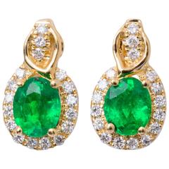 Emerald Diamond Yellow Gold Studs Drop Earrings 6