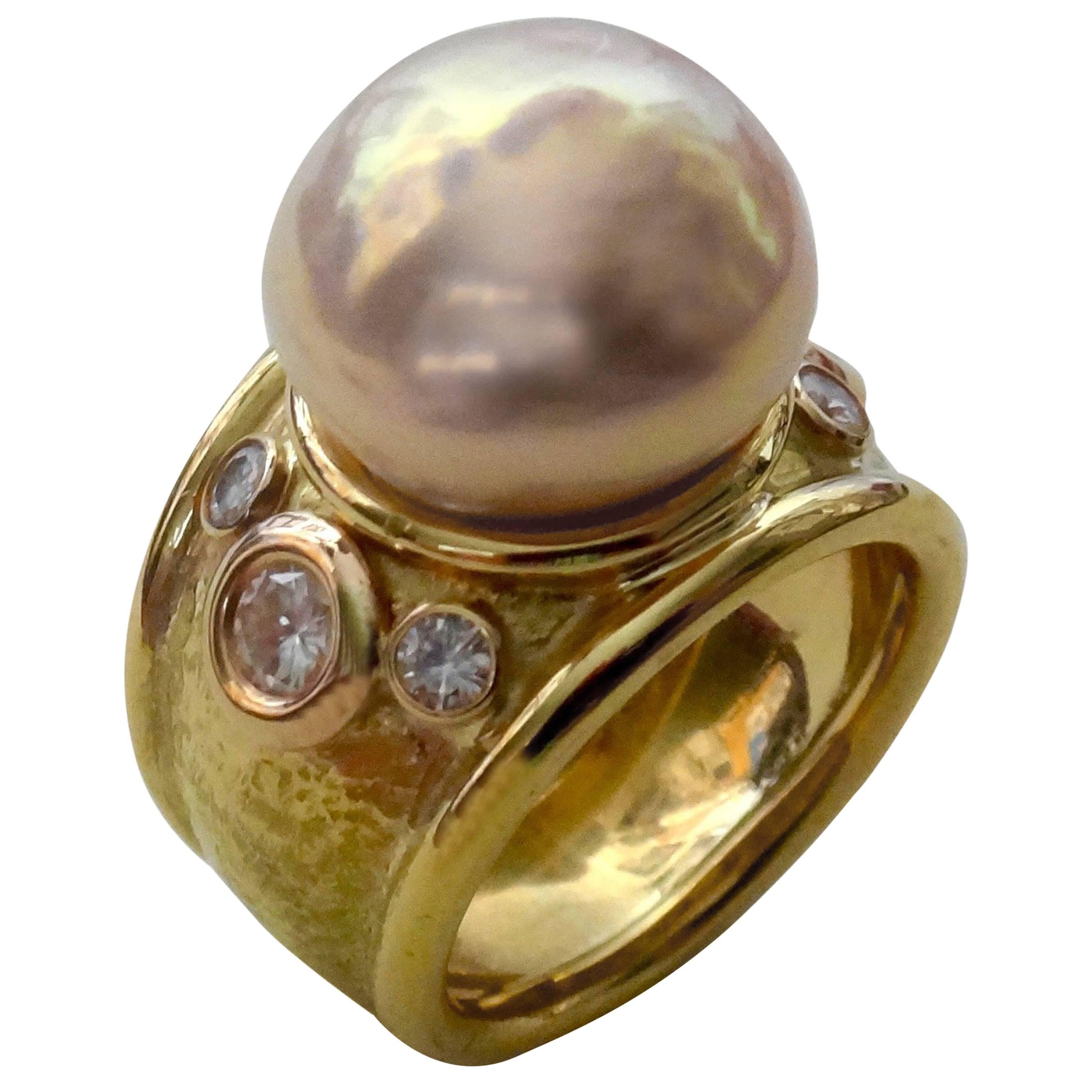 Michael Kneebone Pink Kasumi Pearl White Diamond Bombe Style Ring