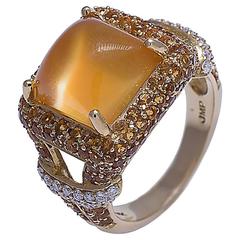 Citrine Cabochon Yellow Sapphire Diamond 18K Gold Ring Citrine Cabochon Yellow Sapphire Diamond 18K Gold Ring