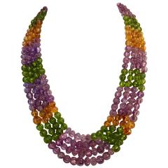 Michael Kneebone Amethyst Peridot Citrine Multi-Strand Bead Necklace 7
