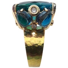 Michael Kneebone Bi-Color Topaz White Diamond Gold Cocktail Ring