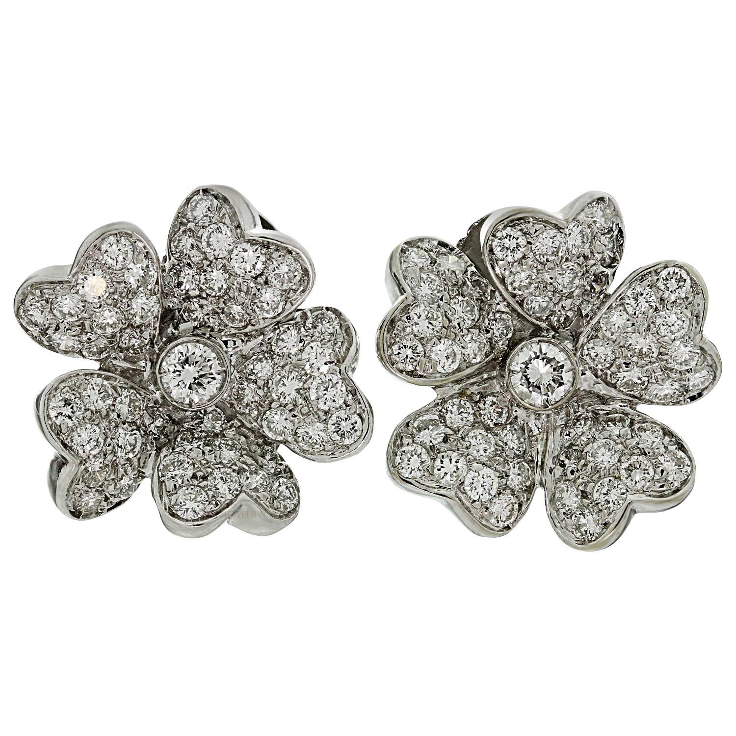 Diamond White Gold Flower Earrings