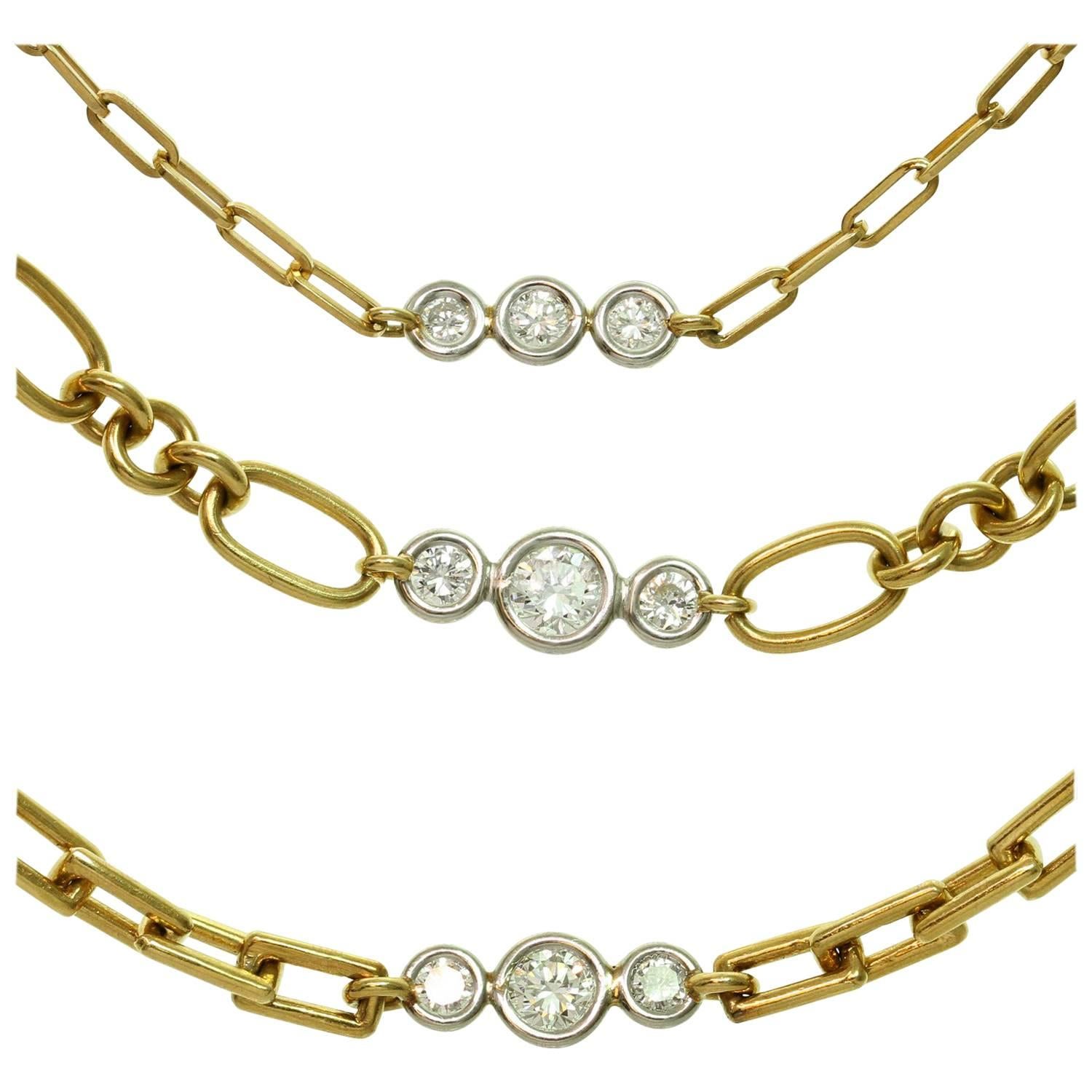 David Webb Diamond Platinum Yellow Gold Long Chain Necklace