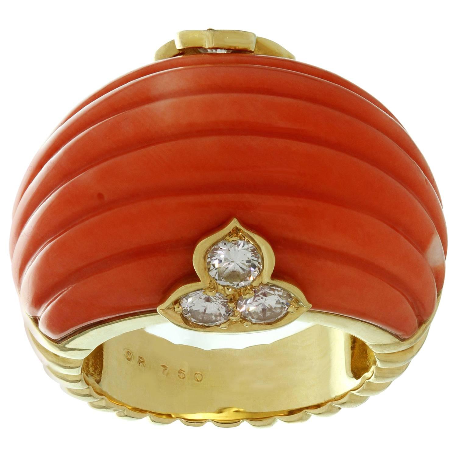 Christian Dior Natural Coral Diamond Yellow Gold Ring