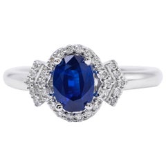 Oval Shape Sapphire and Diamond Engagement Halo Ring