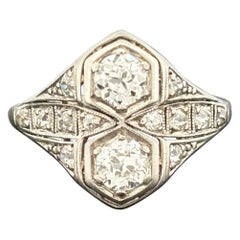 Antique Art Deco European Cut Diamond Platinum Toi et Moi Ring