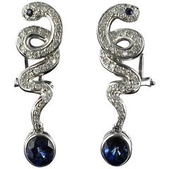 Modern Snake Sapphire and Diamond Earrings 7