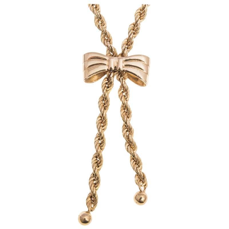 Vintage 1980s 9 Carat Gold Rope and Bow Necklace